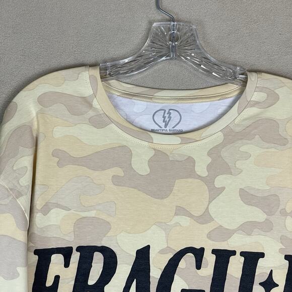 Beautiful Bastard T-Shirt Mens L Multicolor Camo Fragile Graphic Long Sleeve Tee - Picture 2 of 10